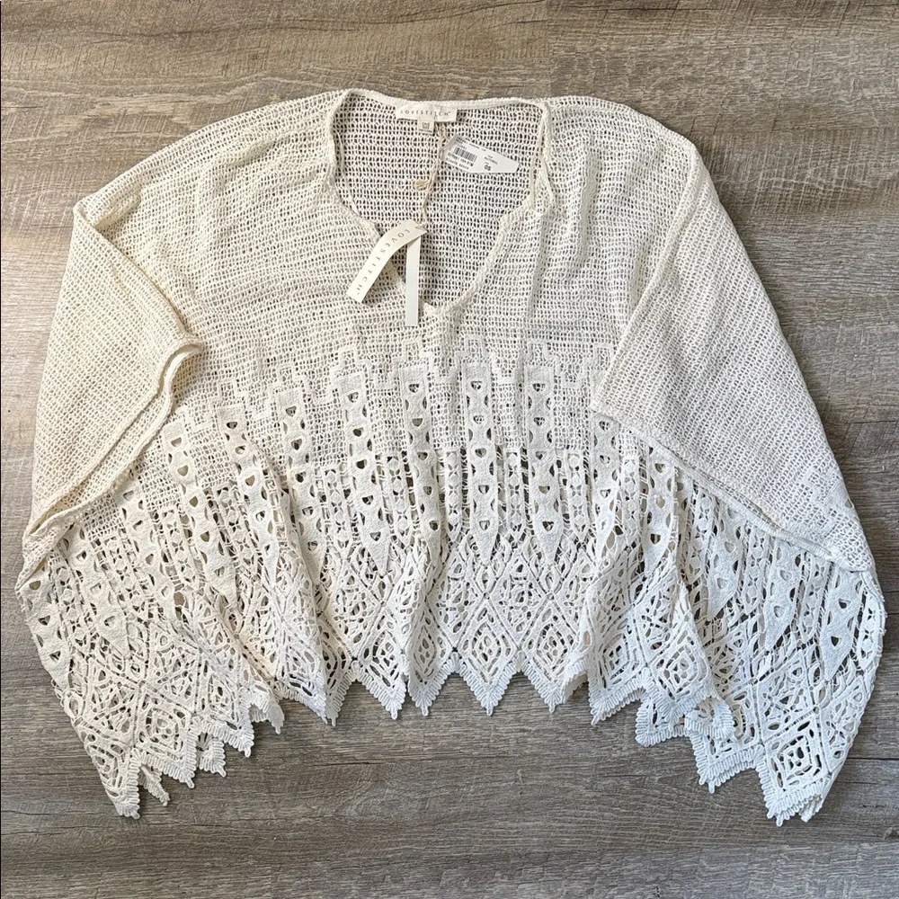 NWT LoveStitch Crochet Beige Bohemian Hippie Poncho One Size